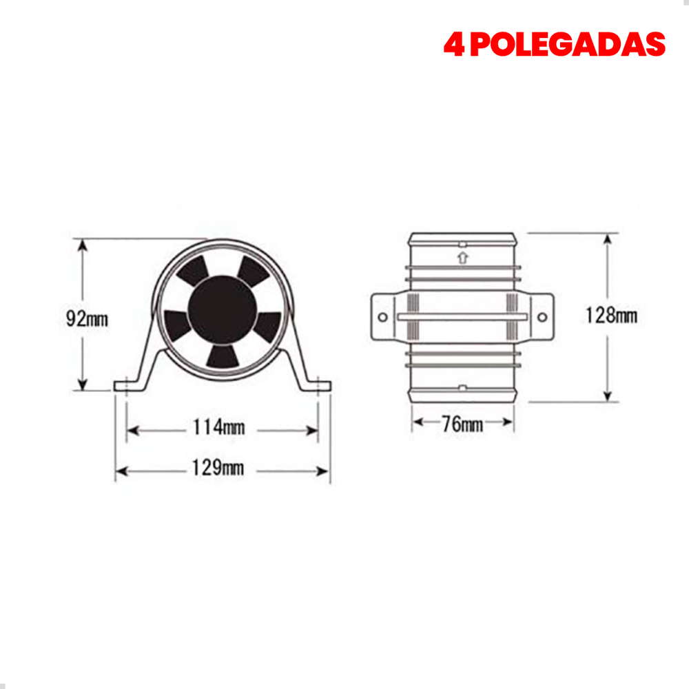 Exaustor de Porão Náutico Resistente A Água 4 Polegadas 12V