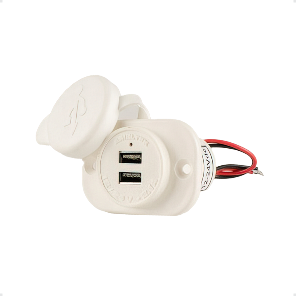 Carregador Náutico USB Redondo Branco 12 a 24 Volts